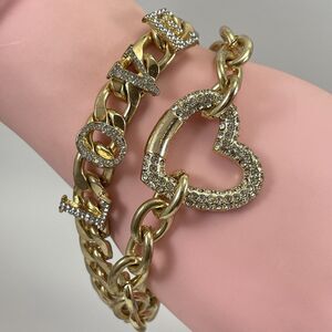 Retro Y2K Chunky Gold Tone Chain LOVE Multilayer Bracelet Boho Streetwear Funky